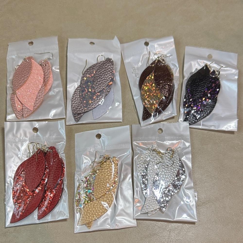 Elegant Multi-Color Leaf Earrings Set of 7